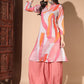 Pink & White Printed Shirt Collar A-Line Kurta With Salwar