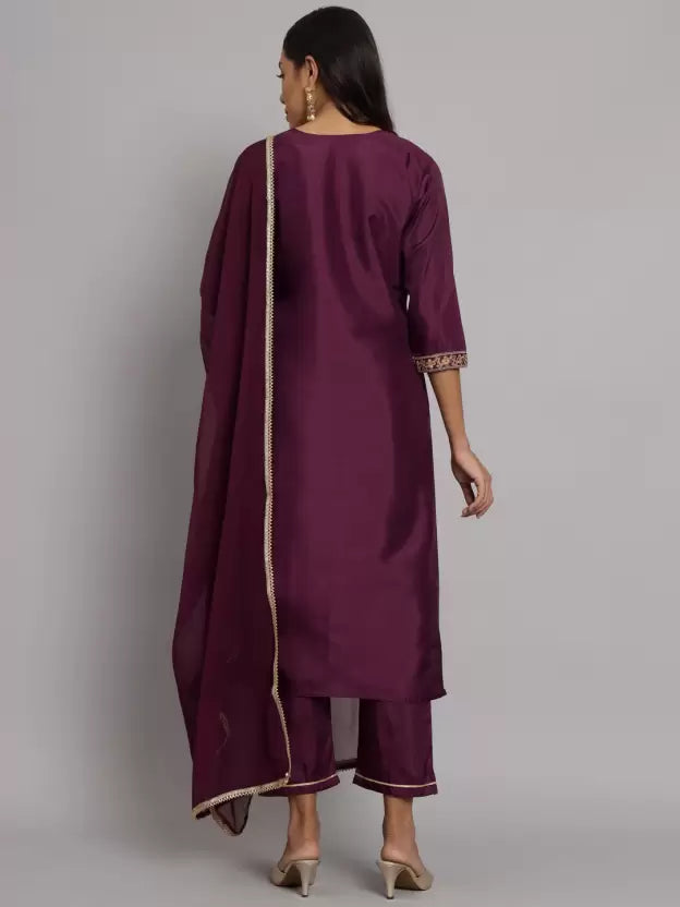 Women Purple Silk Blend Kurta Pant Dupatta Set