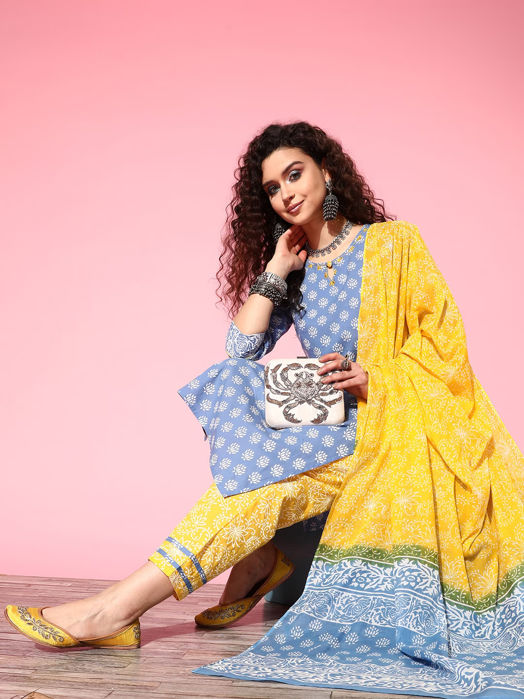 Ethnic Motifs Printed Pure Cotton Kurta with Trousers & With Dupatta