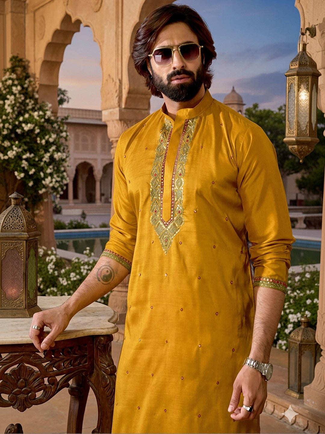 Men Ethnic Motifs Embroidered Regular Thread Work Kurta with Trousers