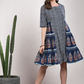 Navy Blue Abstract Printed Cotton A-Line Dress