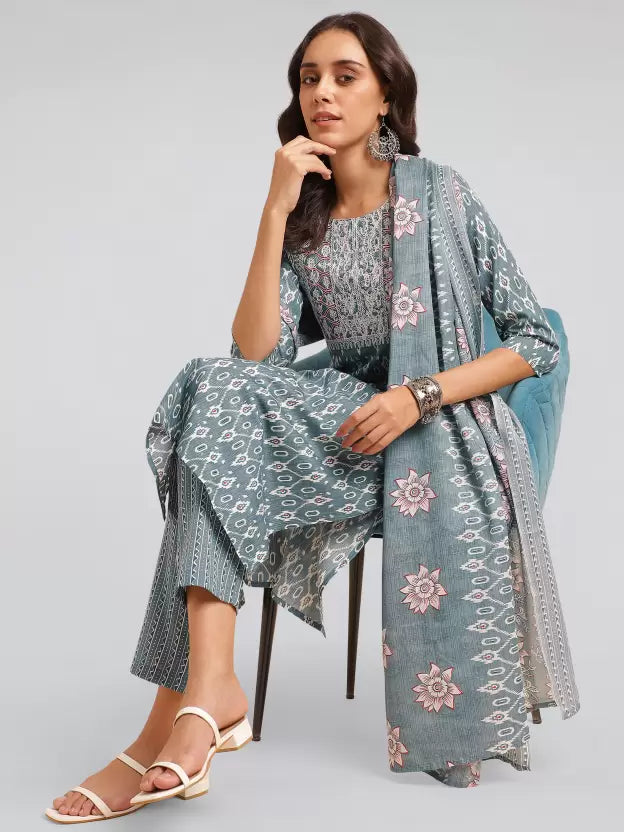 Women Pure Cotton Kurta Pant Dupatta Set