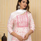 Women White Pink Viscose Rayon Kurta Dupatta Set