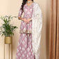 Violet Floral Printed Gotta Patti Pure Cotton Kurta with Sharara & Dupatta