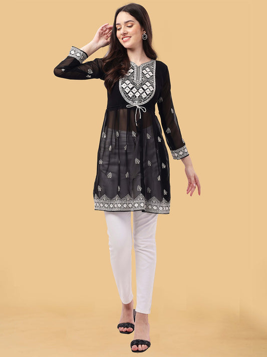 Woman Heavy Embroderied & Sequin Work Georgette Longline Top