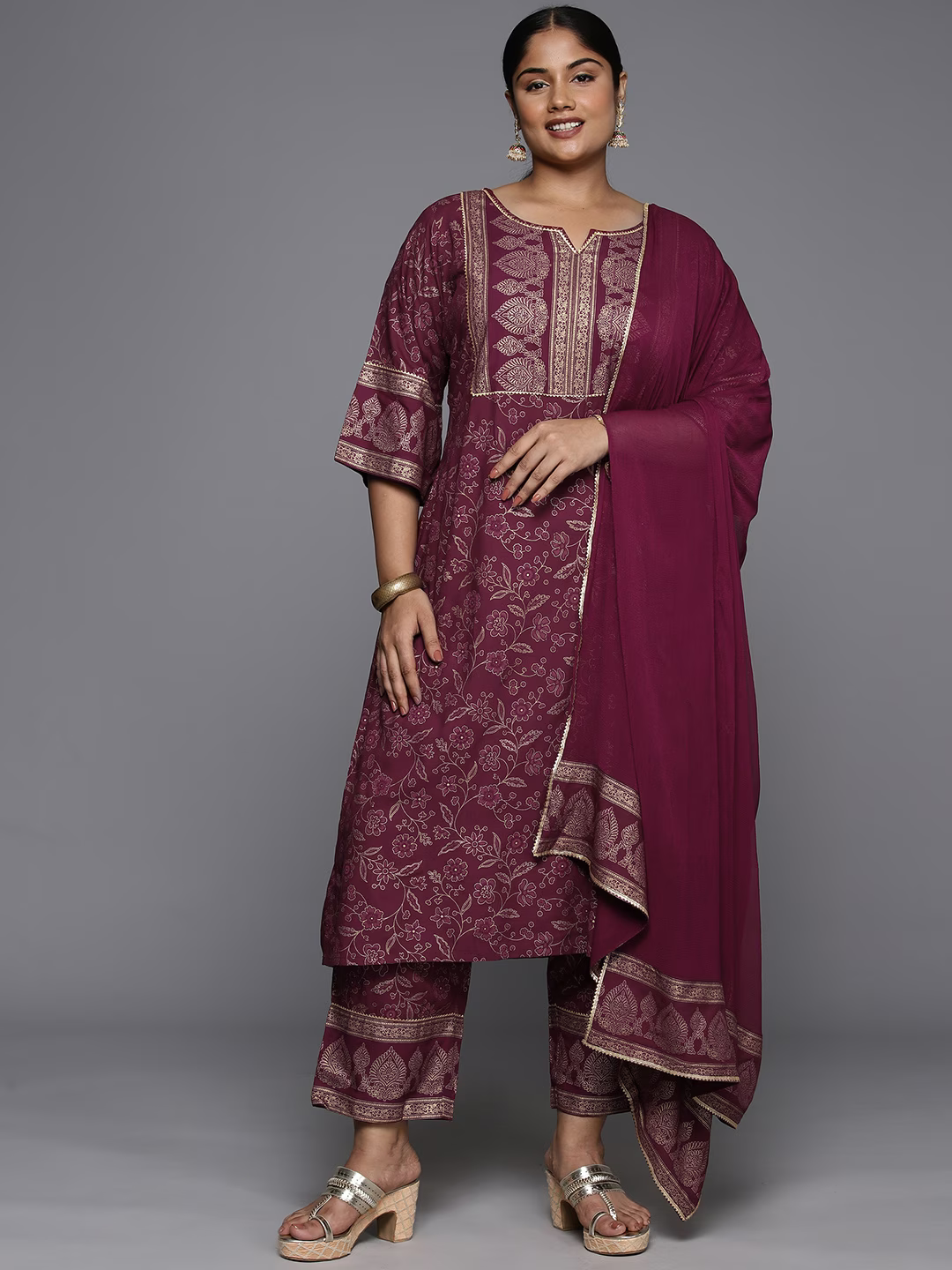 Ethnic Motifs Yoke Design Gotta Patti Kurta with Trousers & Dupatta