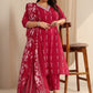 Plus Size Abstract Printed Straight Kurta With Trousers & Dupatta