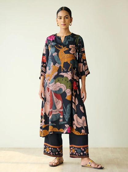 Women's Viscose Rayon Straight Printed Kurta with Palazzo