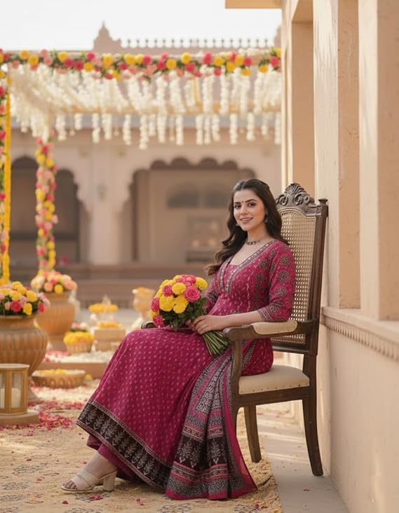 Women’s Rayon Viscose Anarkali Kurta Set with Dupatta
