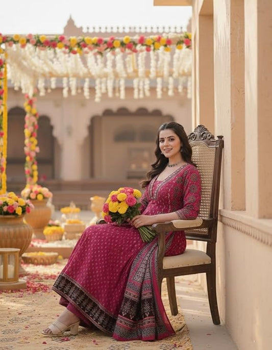Women’s Rayon Viscose Anarkali Kurta Set with Dupatta
