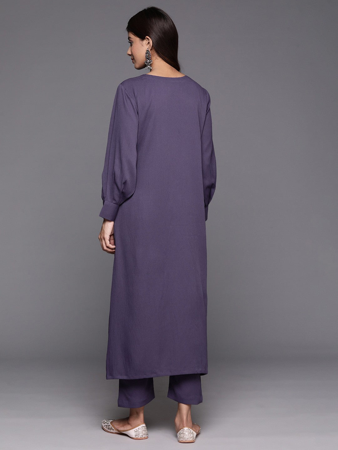 Women Angrakha Silk Crepe Kurta with Trousers