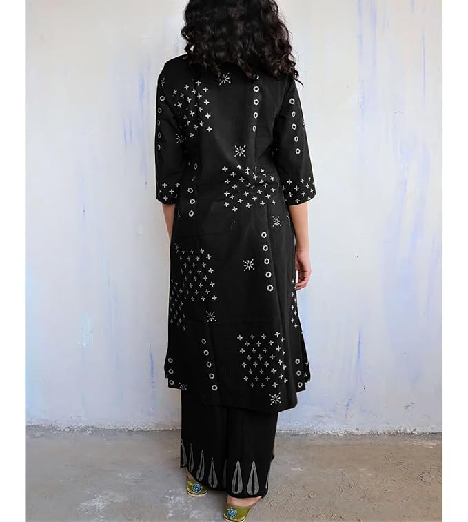 Black Cotton Kurta Palazzo Set