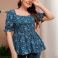 Floral Print Puff Sleeve Peplum Top