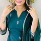 Women Teal Cotton Blend Kurti Pant Dupatta Set