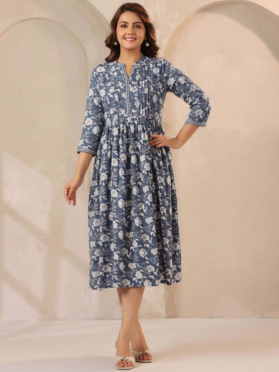 Floral Printed Fit & Flared Ethnic Dress