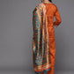 Women Orange Art Silk Kurta Pant Dupatta Set