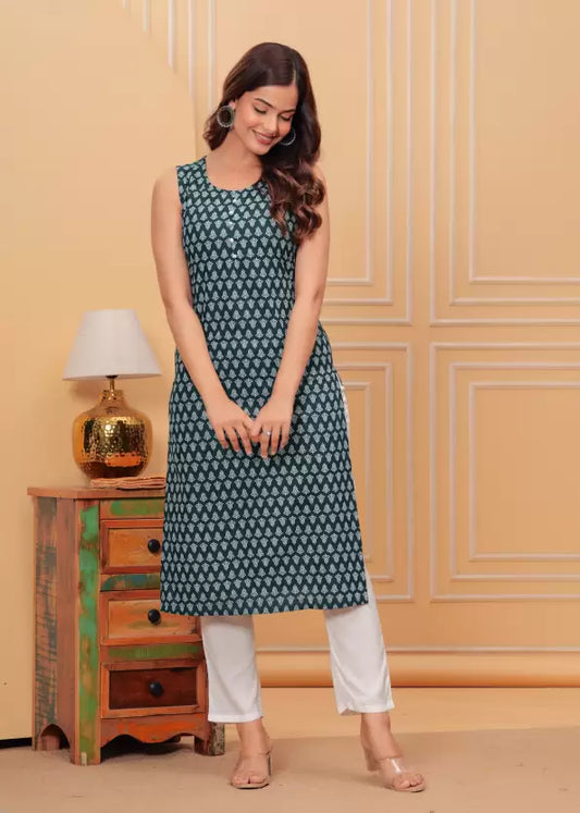 Women Sleeveless Viscose Rayon Kurta Pant Set