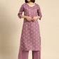 Women Mauve Printed Pure Cotton Kurta with Palazzos