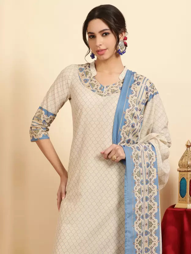 Women Pure Cotton Kurta Palazzo Dupatta Set