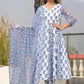 Women Blue & White Pure Cotton Kurta and Pant Set