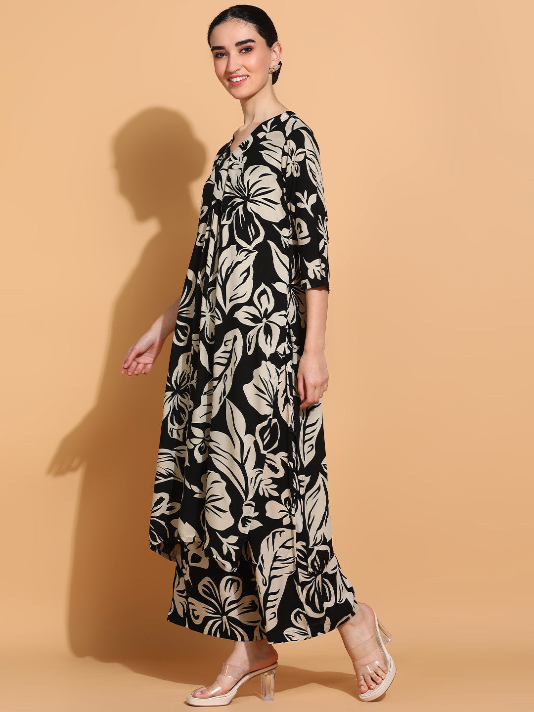 Floral Printed V-Neck Tunic with Palazzo Co-Ords