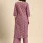 Women Mauve Printed Pure Cotton Kurta with Palazzos