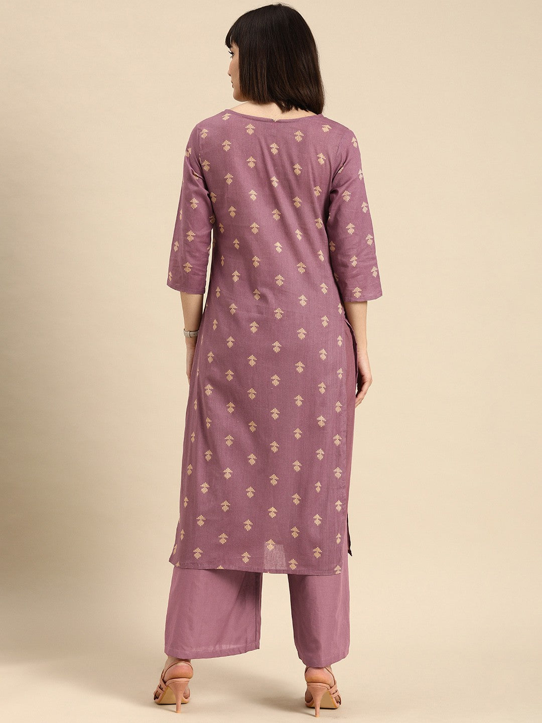 Women Mauve Printed Pure Cotton Kurta with Palazzos