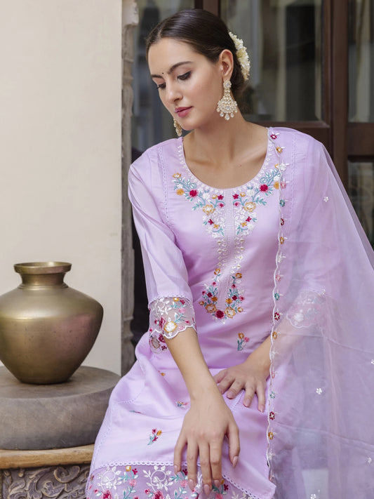 Lavender Kurta pant dupatta set