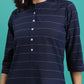 Striped Mandarin Collar Cotton Tunic