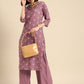 Women Mauve Printed Pure Cotton Kurta with Palazzos