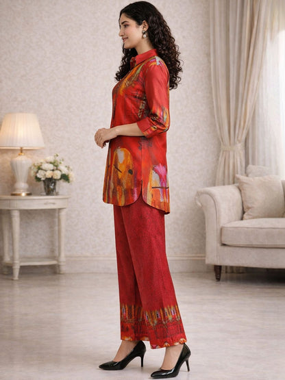 Printed Shirt Collar Shirt & Trousers Co-Ord