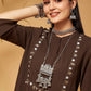 Embroidered Mandarin Collar A-Line Kurti With Palazzo