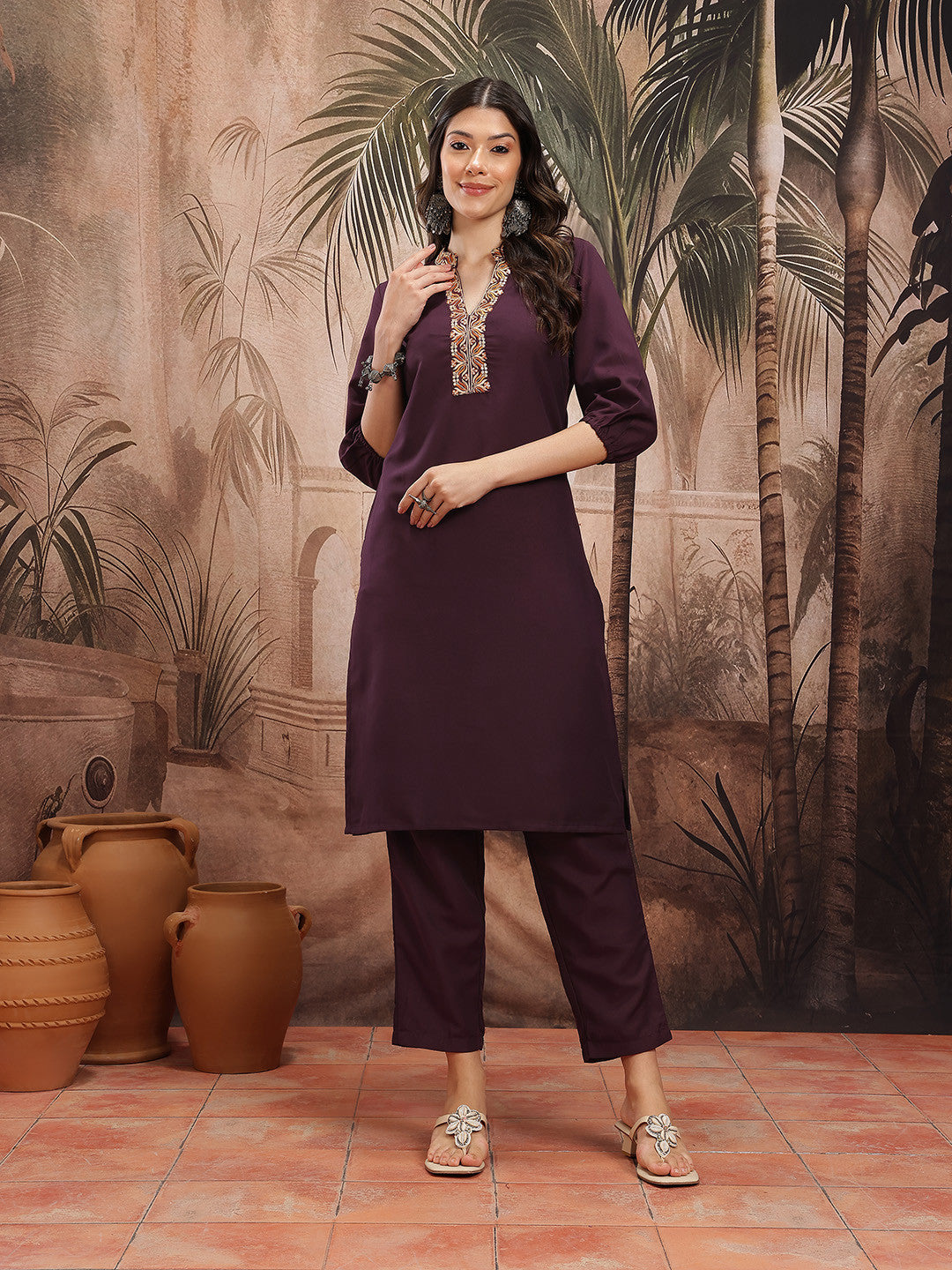 Thread Work Kurta with Trousers - Amy's Cart