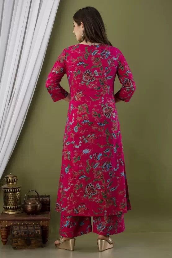 Women Pink Kurta and Palazzo Set Viscose Rayon