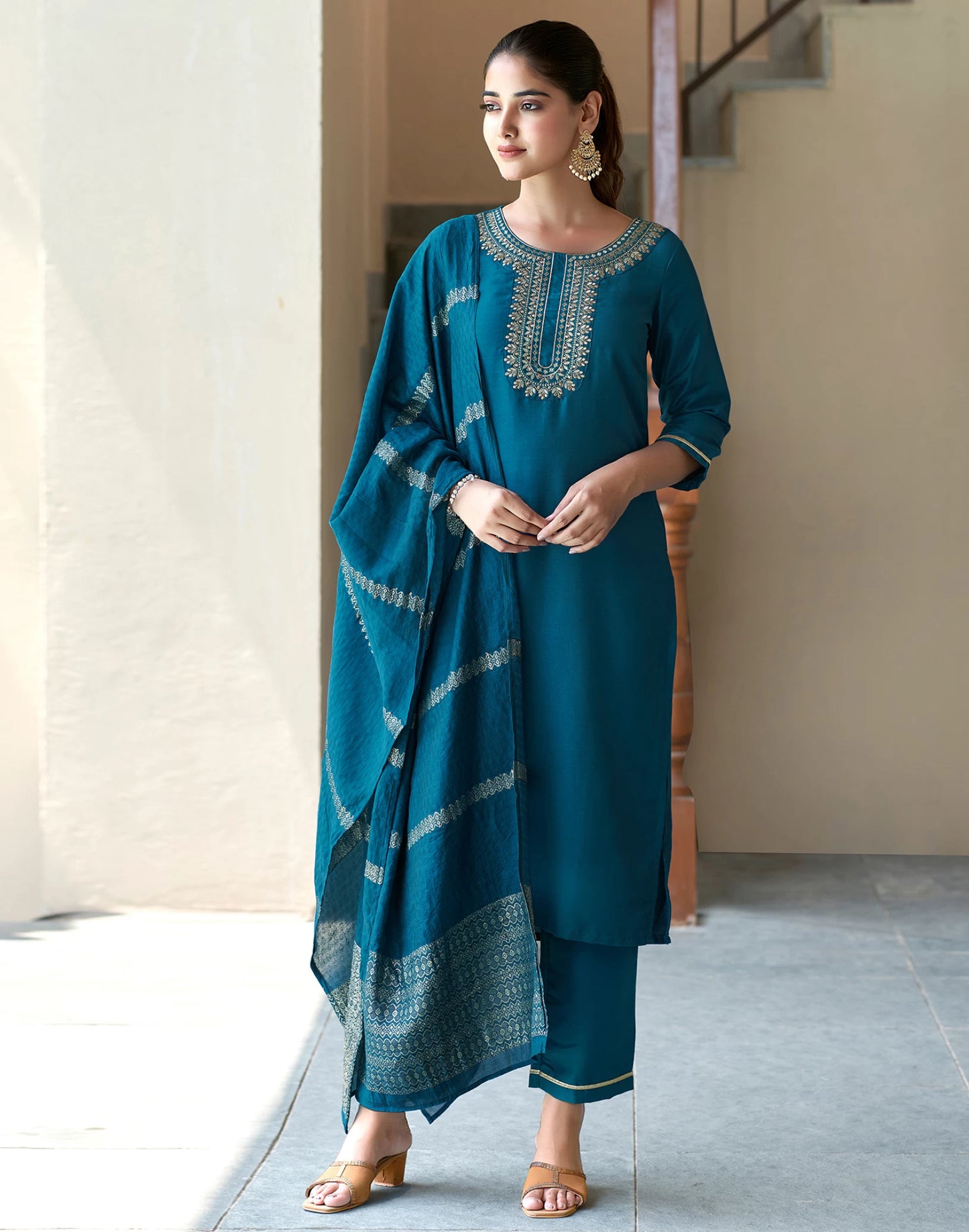 Women Cotton Silk Kurta Pant Dupatta Set