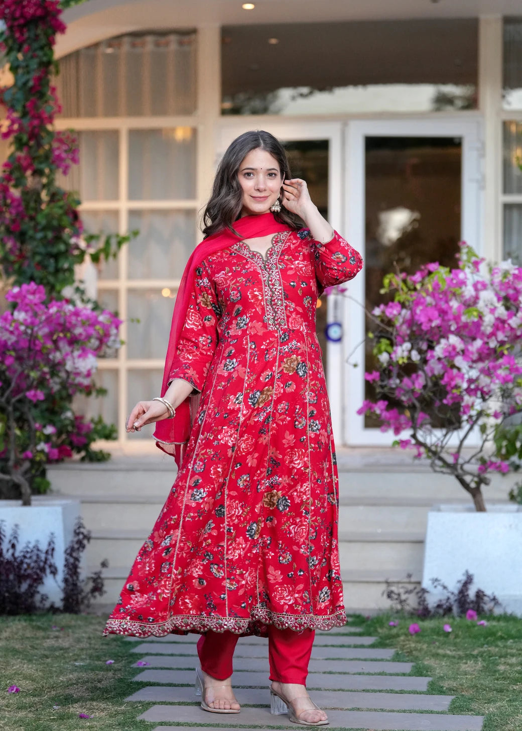 Women Pink Pure Cotton Kurta Palazzo Dupatta Set