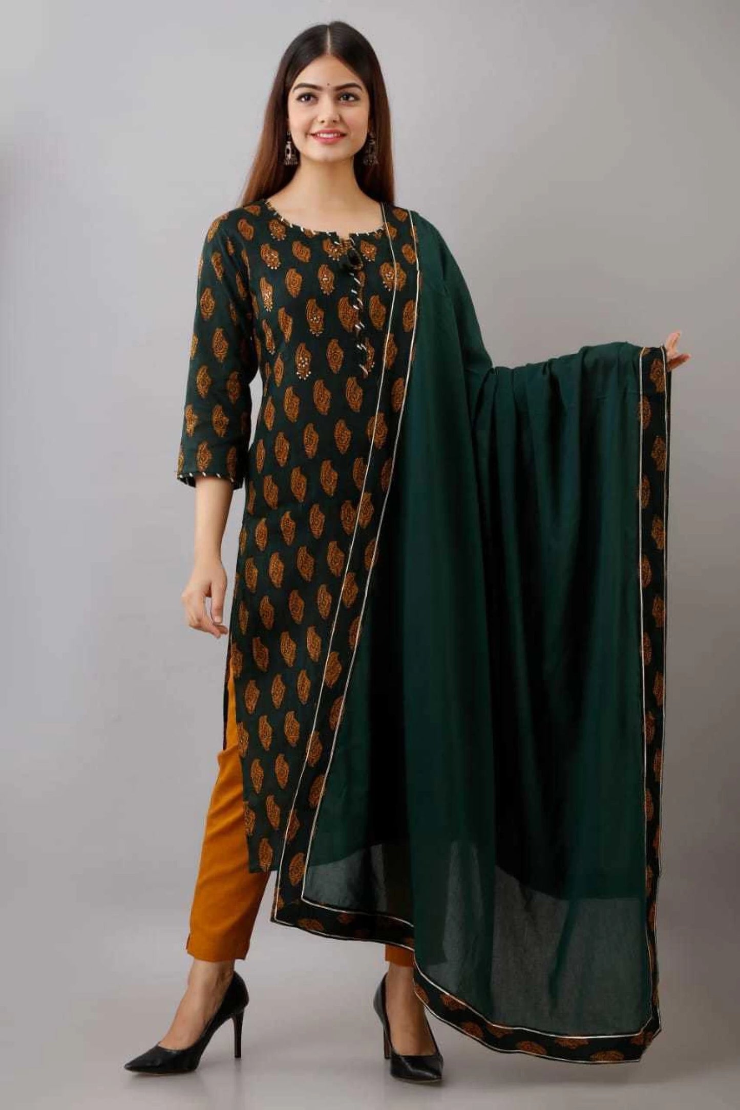 Women Pure Cotton Kurta Pant Dupatta Set