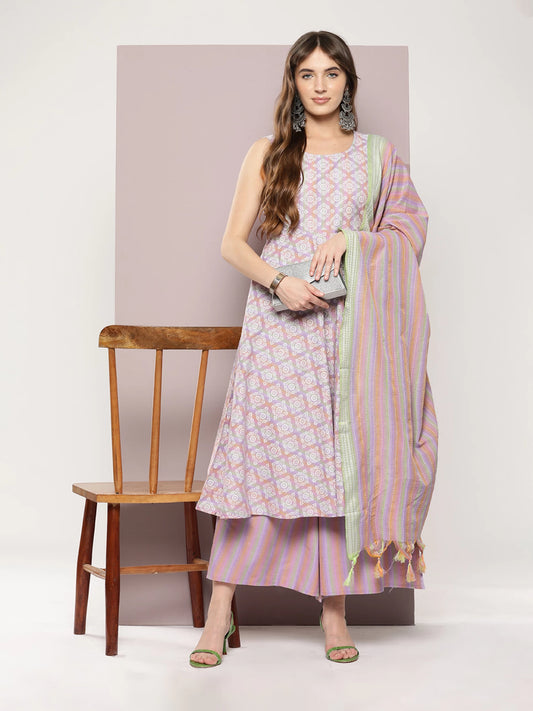 Printed Kurta, Palazzo & Dupatta Set