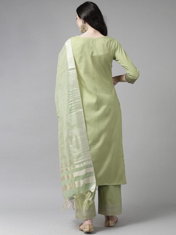 Women Cotton Blend Kurta Palazzo Dupatta Set