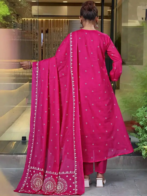 Women Viscose Rayon Kurta Pant Dupatta Set