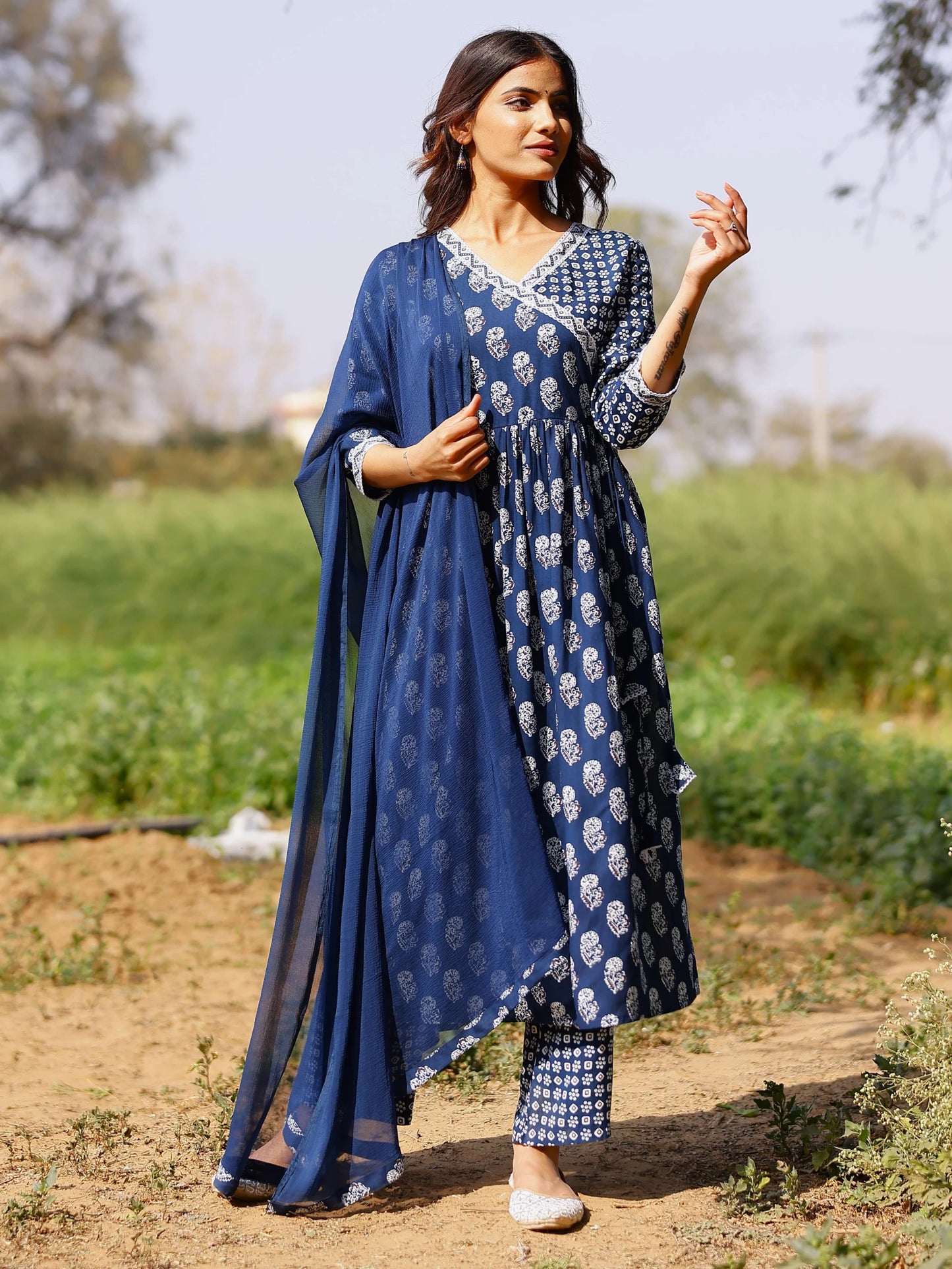 Women Viscose Rayon Kurta Palazzo Dupatta Set