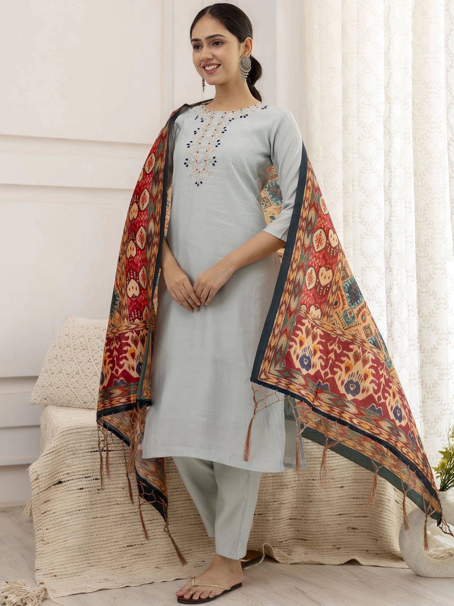 Women Viscose Rayon Kurta Pant Dupatta Set