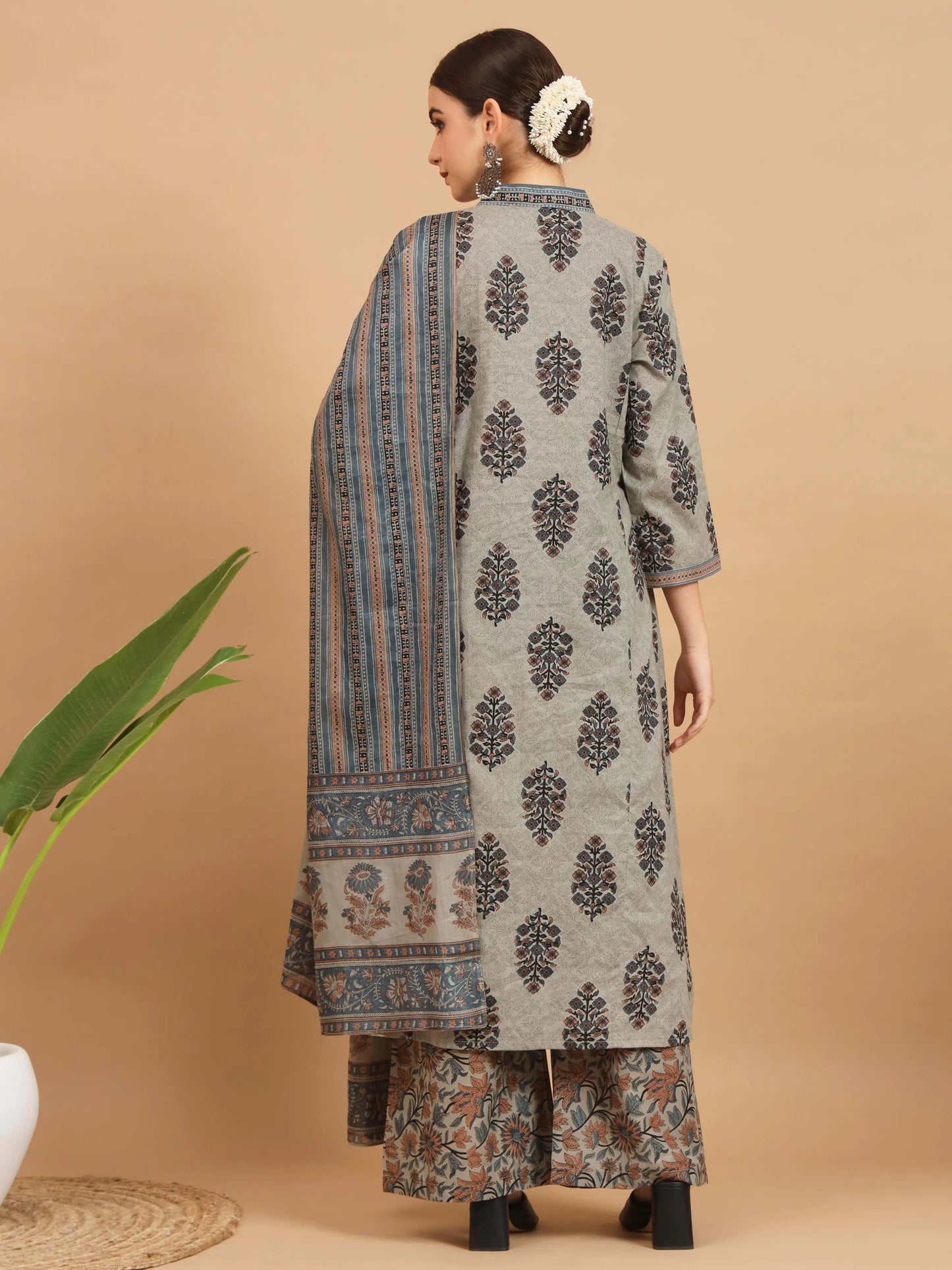 Women Pure Cotton Kurta Palazzo Dupatta Set