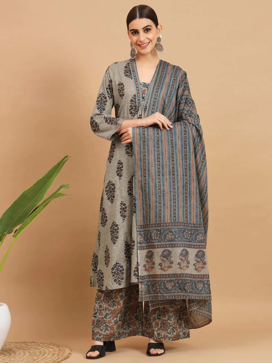 Women Pure Cotton Kurta Palazzo Dupatta Set