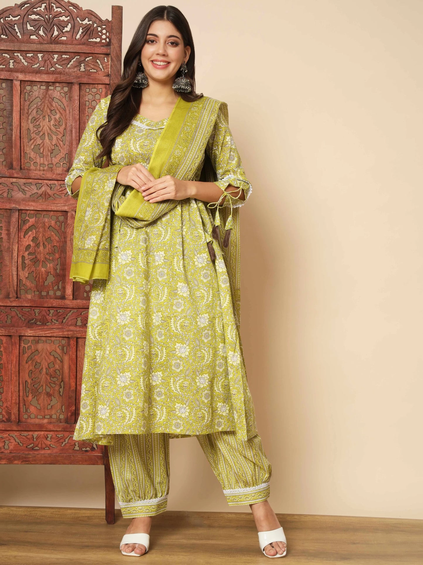 Women Pure Cotton Kurta Pant Dupatta Set