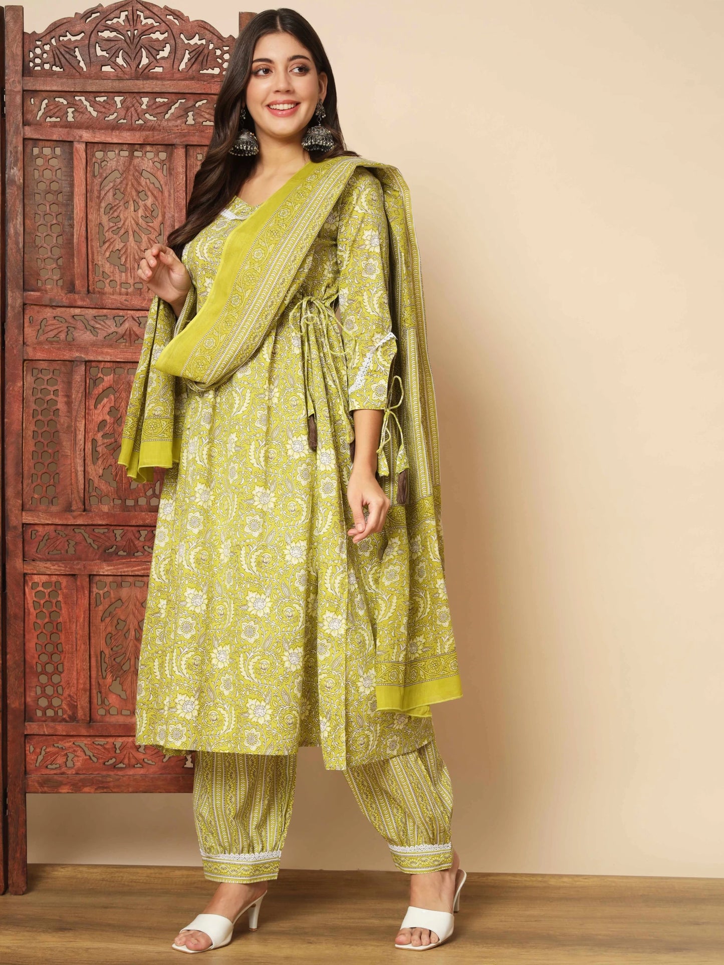 Women Pure Cotton Kurta Pant Dupatta Set