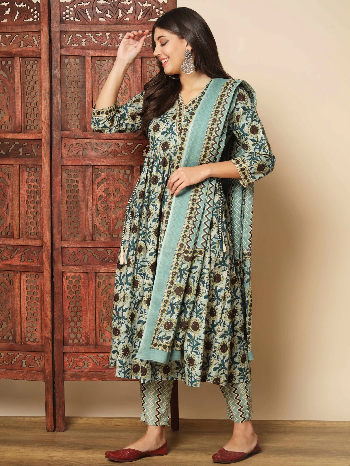 Women Pure Cotton Kurta Pant Dupatta Set