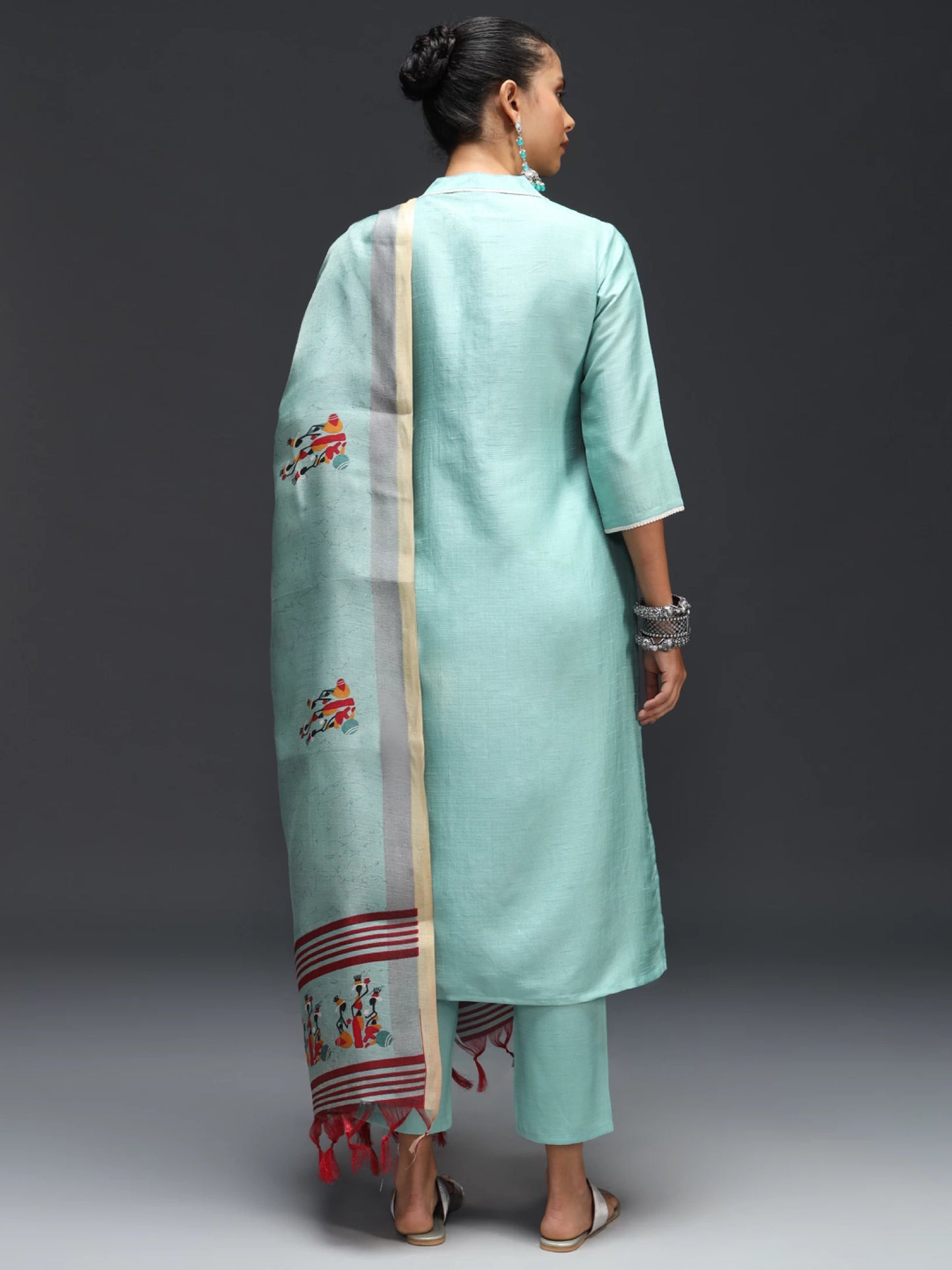 Women Silk Blend Kurta Pant Dupatta Set