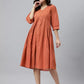 Women Fit and Flare Orange Dress