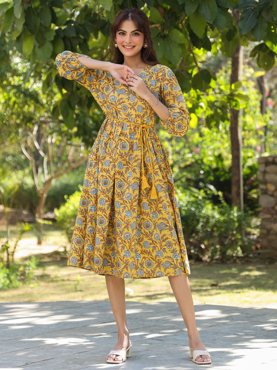 Women A-line Yellow Midi/Calf Length Dress – Amy's Cart